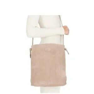 M.I.L.A Made In Los Angeles Luxury Suede Leather Jackie Taupe Crossbody Bag